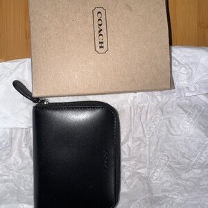 Coach Black Zip Wallet/Card Holder Calf Skin Brand New